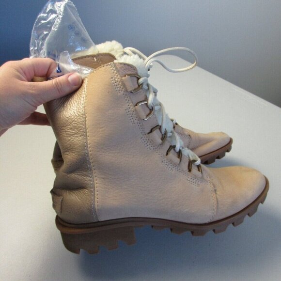 Sorel Women Boots Phoenix Short Lace Lux Ankle US 8 Beige Leather Lace Up 952 - Picture 7 of 13